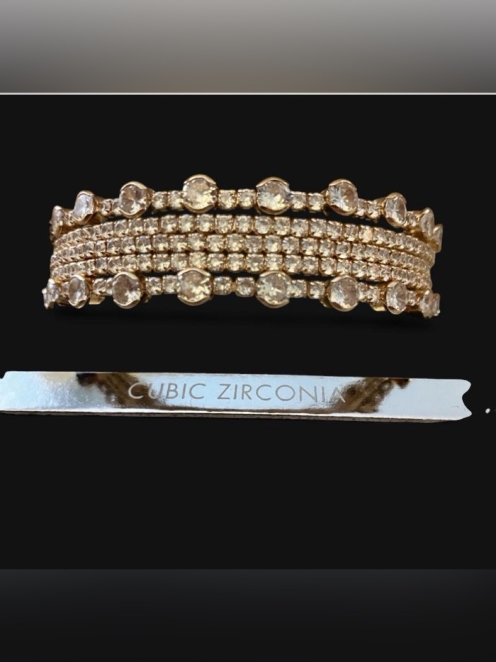 Extremely elegant Gold Cubic Zirconia Multi-Row Statement cuff Bracelet